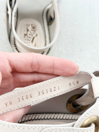 Salvatore Ferragamo Shan Leather Slingback Thong Sandals Nude Beige Women's 9.5