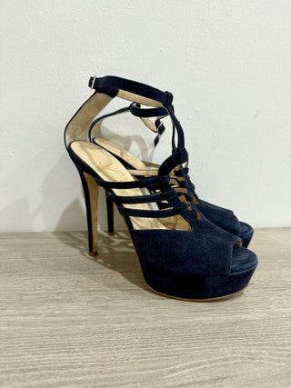 Abel Munoz Eiffel Suede Stilettos Heel Platform Sandals Navy Blue Women's 39/8.5