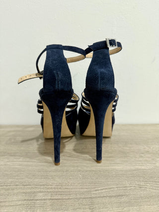 Abel Munoz Eiffel Suede Stilettos Heel Platform Sandals Navy Blue Women's 39/8.5