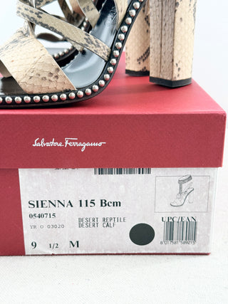 Salvatore Ferragamo Sienna Python Leather Studded Ankle Cuff Sandals Beige 9.5