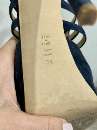 Abel Munoz Eiffel Suede Stilettos Heel Platform Sandals Navy Blue Women's 39/8.5