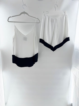 C/Meo Collective White colorblock satin matching set, top XS / bottom M