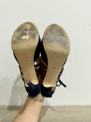 Abel Munoz Eiffel Suede Stilettos Heel Platform Sandals Navy Blue Women's 39/8.5