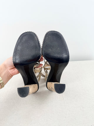 Salvatore Ferragamo Sienna Python Leather Studded Ankle Cuff Sandals Beige 9.5