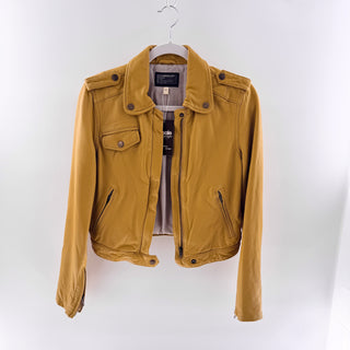 Current/Elliot Leather Long Sleeve Full Zip Moto Jacket Light Olive Women's 2