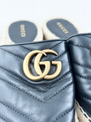 Gucci Charlotte Matelasse GG Marmont Leather Espadrilles Mules Black Women EU 36