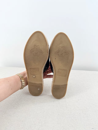 Gucci Charlotte Matelasse GG Marmont Leather Espadrilles Mules Black Women EU 36
