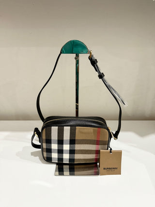 Burberry check leather camera bag cross body