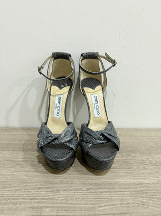 NWOT Jimmy Choo Greta Embossed Snake Ankle Strap Platform Sandals Grey Size 39/9