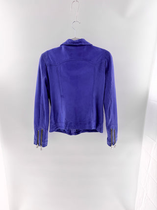 DOMA Leather Long Seeve Full Zip Collared Neck Moto Jacket Purple Blue Womens M