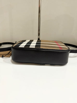 NWT Burberry Novacheck Leather Crossbody Camera Bag Beige/Black