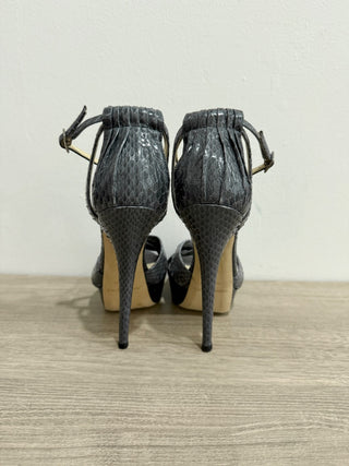 NWOT Jimmy Choo Greta Embossed Snake Ankle Strap Platform Sandals Grey Size 39/9