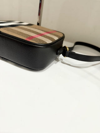 NWT Burberry Novacheck Leather Crossbody Camera Bag Beige/Black
