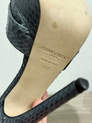 NWOT Jimmy Choo Greta Embossed Snake Ankle Strap Platform Sandals Grey Size 39/9