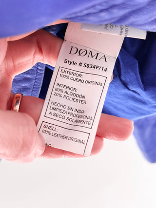 DOMA Leather Long Seeve Full Zip Collared Neck Moto Jacket Purple Blue Womens M