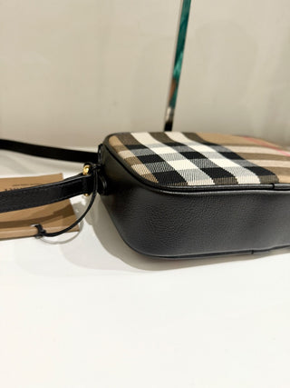 NWT Burberry Novacheck Leather Crossbody Camera Bag Beige/Black
