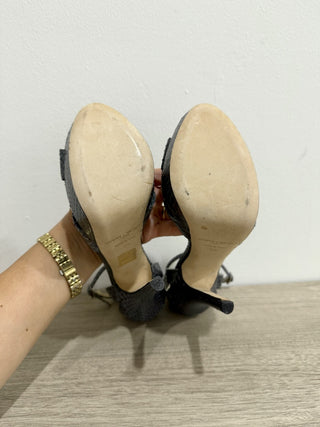 NWOT Jimmy Choo Greta Embossed Snake Ankle Strap Platform Sandals Grey Size 39/9