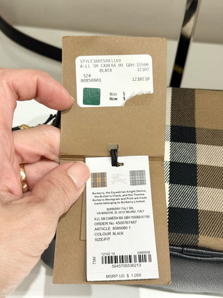 NWT Burberry Novacheck Leather Crossbody Camera Bag Beige/Black