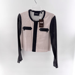 DOMA Two-Tone Long Sleeve Full Zip Perforated Jacket Beige Black Women's Size M
