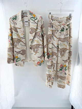 Las Surenas matching set printed linen cotton blazer and pants, XL