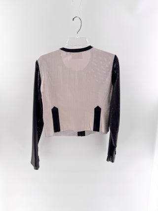 DOMA Two-Tone Long Sleeve Full Zip Perforated Jacket Beige Black Women's Size M