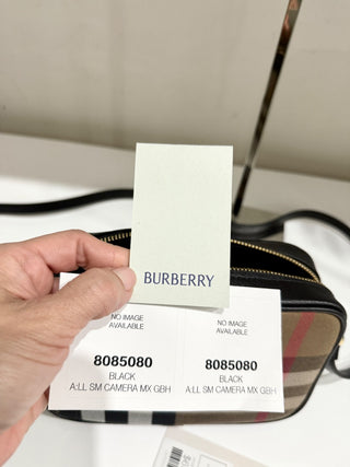 NWT Burberry Novacheck Leather Crossbody Camera Bag Beige/Black