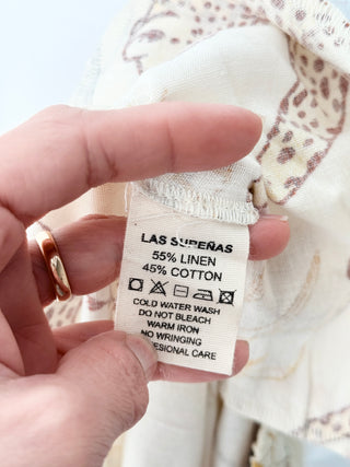 Las Surenas matching set printed linen cotton blazer and pants, XL