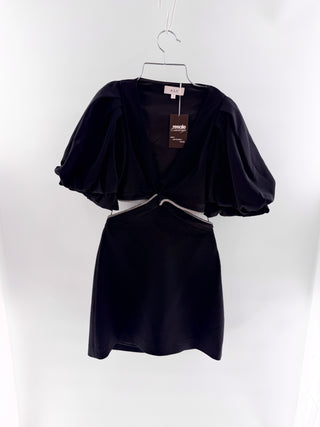 A.L.C. Hazel Crystal-Embellished Puff Sleeve Cutout Cady Mini Dress Black Size 2