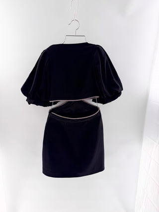 A.L.C. Hazel Crystal-Embellished Puff Sleeve Cutout Cady Mini Dress Black Size 2