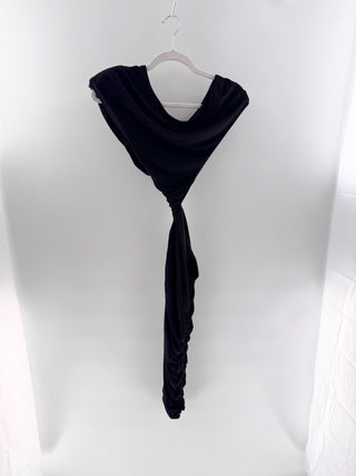Ronny Kobo Brulee Ruched Cowl Neck Bodycon Mini Dress with Draped Sash Black S
