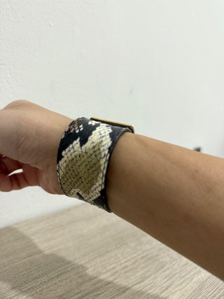 Fendi Wide Brown/Gold Snakeskin Cuff Bracelet with Gold Clasp M