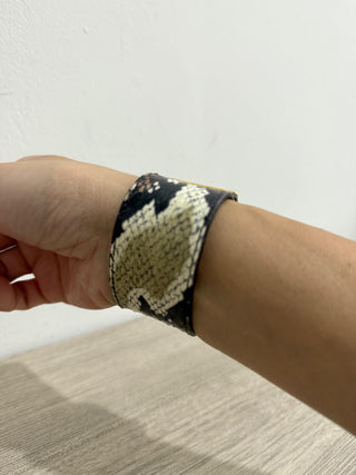 Fendi Wide Brown/Gold Snakeskin Cuff Bracelet with Gold Clasp M