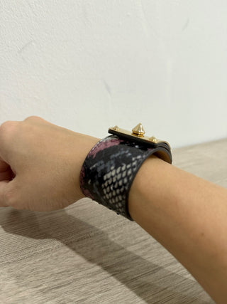 Fendi Wide Black/Gold Snakeskin Cuff Bracelet with Gold Clasp M