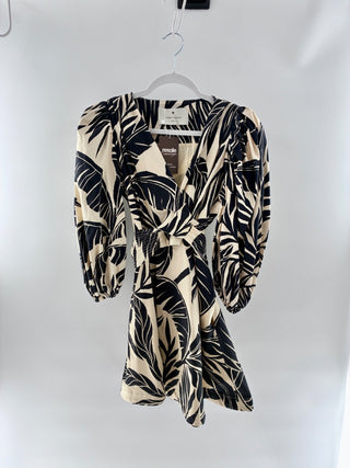 Eugenia Fernandez Tropical leaf print puff sleeve dress, S
