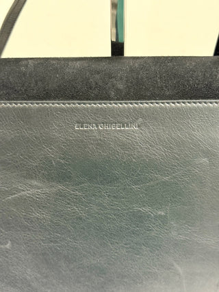 Elena Ghisellini Suede and Leather Flap Shoulder Handbag Black/Gold