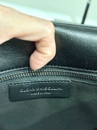 Elena Ghisellini Suede and Leather Flap Shoulder Handbag Black/Gold