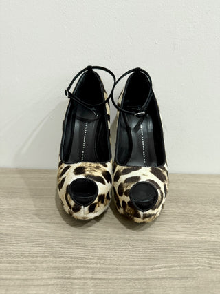 Giuseppe Zanotti Ponyhair Leopard Print Peep Toe Platform Pumps Multi 39 / 8.5