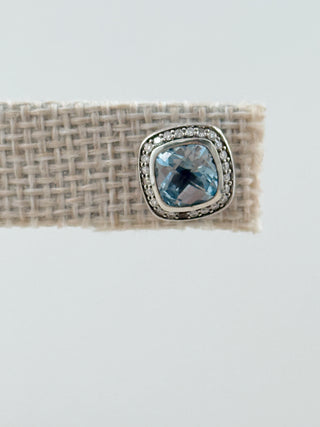 David Yurman petite albion stud earrings crafted in sterling silver featuring faceted cushion-cut blue topaz center stones framed by pave-set diamond halos