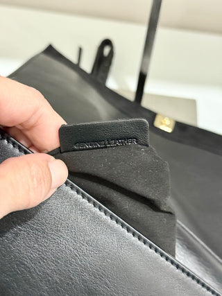 Elena Ghisellini Suede and Leather Flap Shoulder Handbag Black/Gold