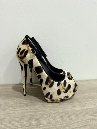 Giuseppe Zanotti Ponyhair Leopard Print Peep Toe Platform Pumps Multi 39 / 8.5