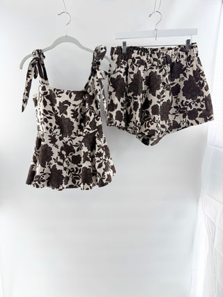 morton mac 100% linen floral set top and shorts, S