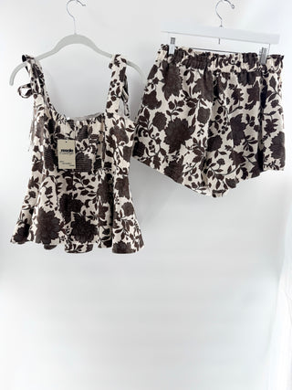 morton mac 100% linen floral set top and shorts, S