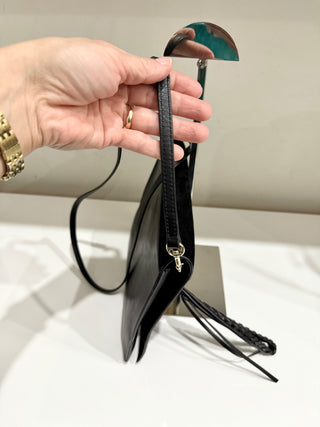 Elena Ghisellini Suede and Leather Flap Shoulder Handbag Black/Gold