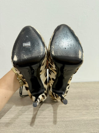 Giuseppe Zanotti Ponyhair Leopard Print Peep Toe Platform Pumps Multi 39 / 8.5