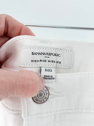 NWOT Banana Republic High Rise Cropped Wide Leg Jeans White Womens Size 31/12