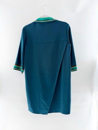 Purificacion Garcia Green collared zipper mini sweater dress w/ yellow accents, S