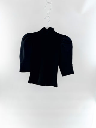 Alice & Olivia Black partial zip-up, puffed shoulders, XS