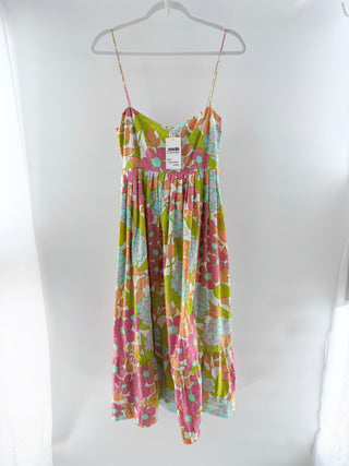 S/W/F Floral Print Cotton Sleeveless Smocked Midi Sundress En-Flowered Womens S