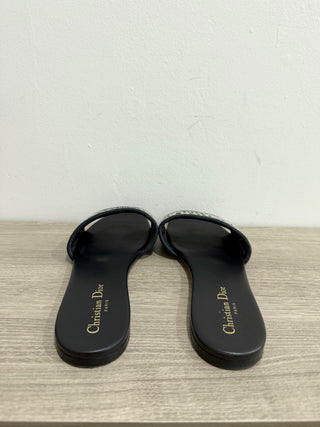 DIOR Dway Embroidered Cotton Flat Slides Sandals Black Women's Size 40 / US 10