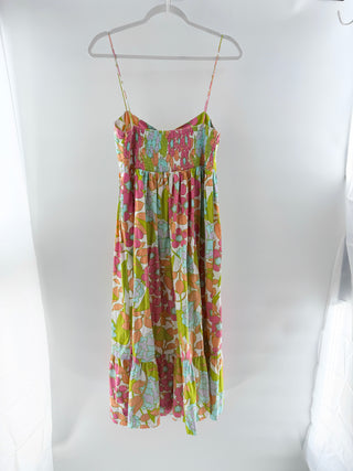 S/W/F Floral Print Cotton Sleeveless Smocked Midi Sundress En-Flowered Womens S
